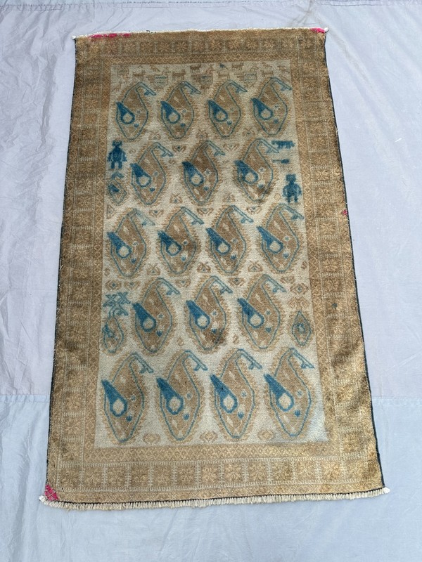 3 x 5.2 ft Vintage Afghan Hand Knotted Rug Blue Paisley Tribal Wool Area Carpet gallery