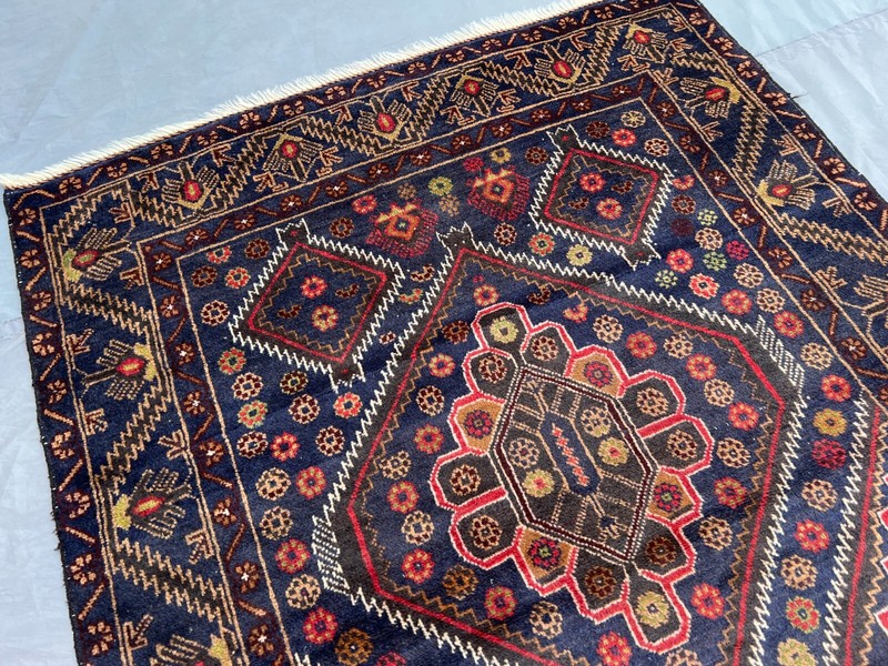 Vintage Afghan Baluchi Rug 3'10x6'9 – Hand-Knotted Wool Tribal Medallion Carpet gallery