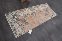 Vintage Turkish Runner Rug 2x5ft Wool Anatolian Handmade Hallway Oushak ORANGE