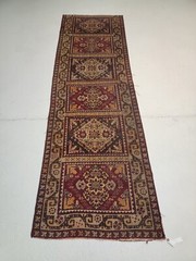 Antique Oriental Hand-Knotted Wool Runner Oushak Beige/Black/Red 2’7″ x 8’4″