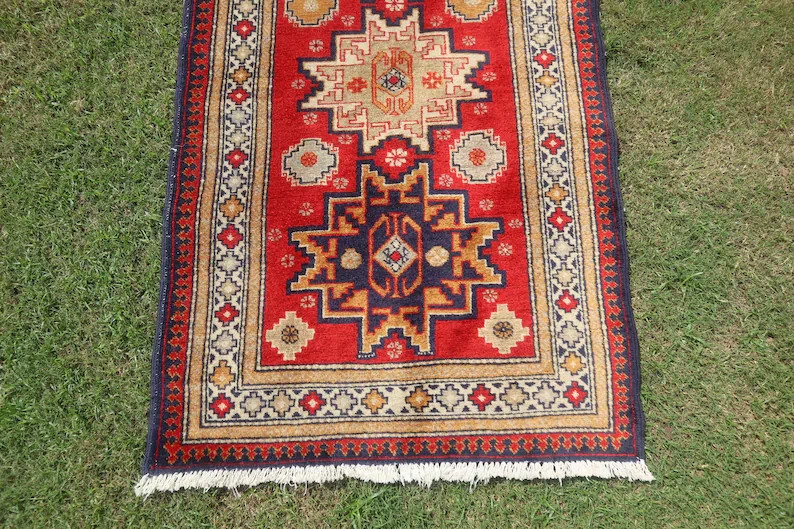 75 X 255 cm COLLECTORS' ITEM Antique Star Kazak Natural Vegetable Dye Runner gallery