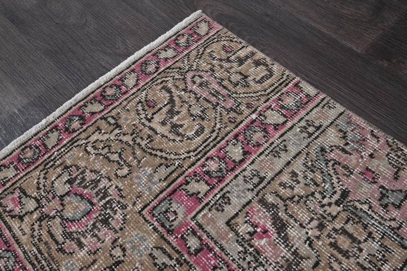 Vintage Turkish Runner Rug 2x5ft Wool Anatolian Handmade Hallway Oushak MAUVE gallery