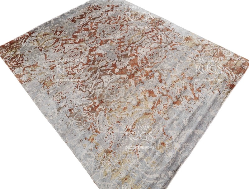 Handmade Vintage Floral Vine Rug – Gray, Rust, Beige & Blue 8x10 ft gallery