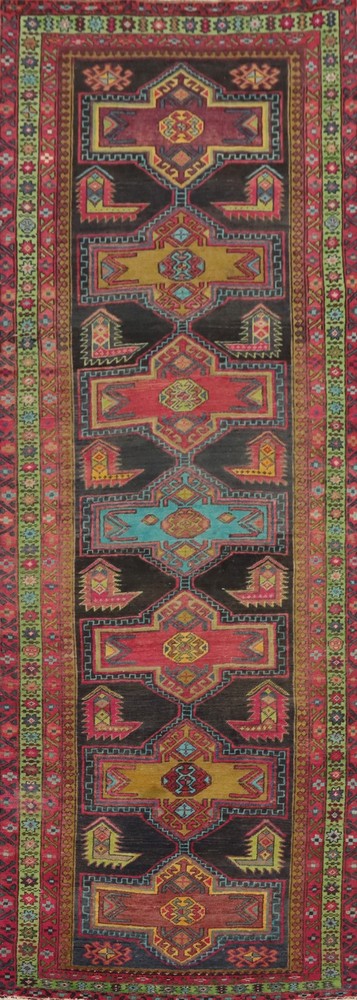 Geometric Tribal Traditional Hand-knotted 11 ft Runner Rug Vintage Carpet 3x11