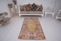 Vintage Area Rug 3×6 Handmade Traditional Neutral Turkish Small Rugs Carpet 155