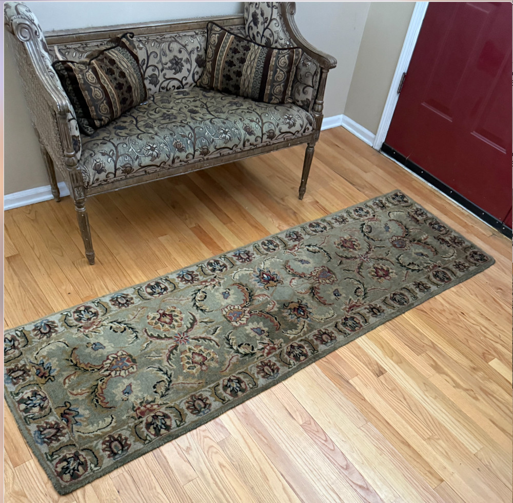 Persian Style Sage Green Floral Wool Runner Rug 2.5x7.5 Entryway Carpet