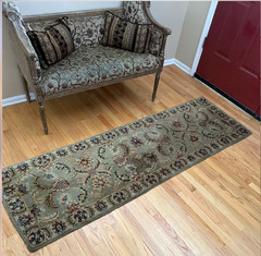Persian Style Sage Green Floral Wool Runner Rug 2.5×7.5 Entryway Carpet