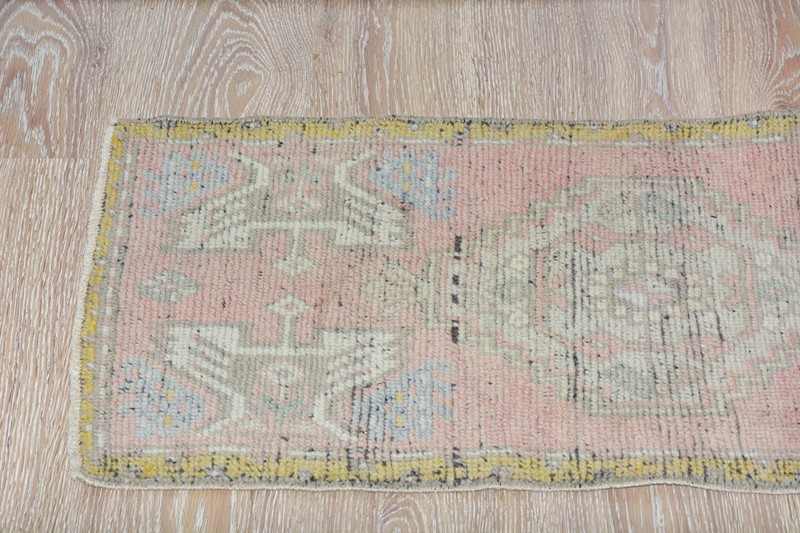 Vintage Turkish Oushak Rug 1'6x3'1 ft, Pink Colorful Modern Bathroom Rug gallery