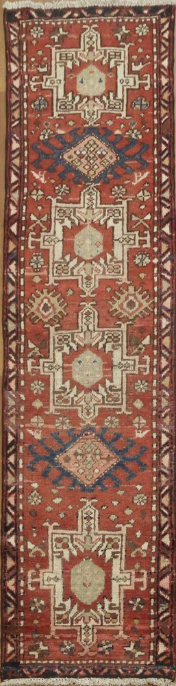 Old Vintage Geometric Runner Rug 2x7 Hand-knotted Wool Traditional for Hallway