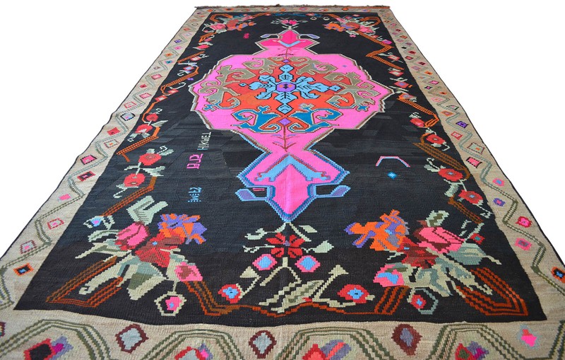 77″ x 154″ Karabakh Rug Hand Woven Kilim Large Area rug 6'5" x 12'10" HOT PINK gallery