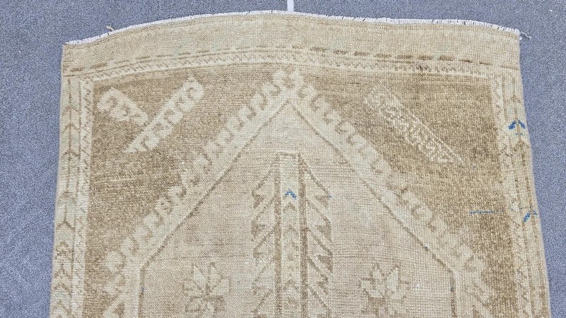 Turkish Runner Rug 3x11 ft Vintage Oushak Muted Cream Brown Blue Faded Neutral gallery