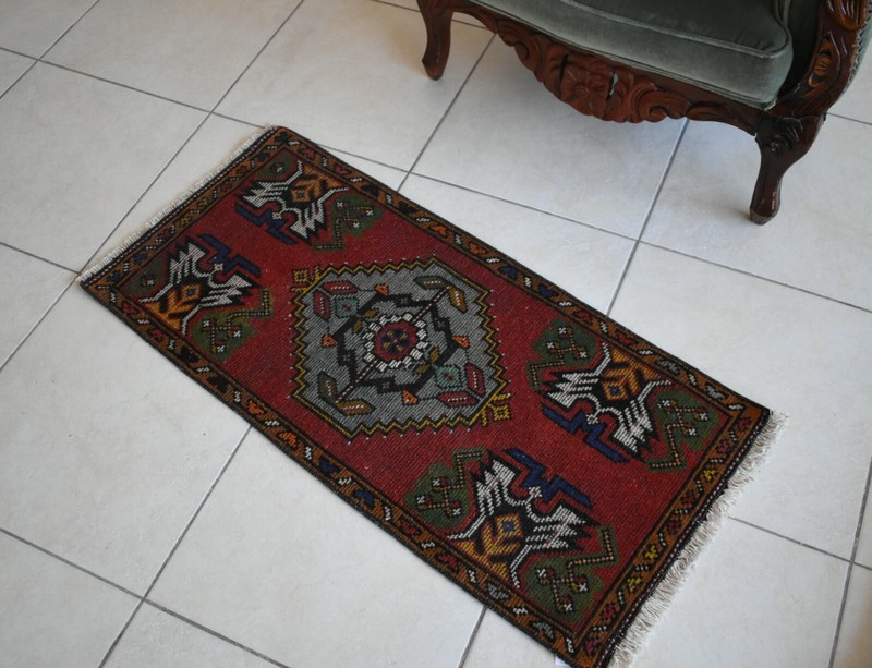 Oushak Runner 3.4x1.5 ft Vintage Turkish Runner Floor Runner Faded Runner Y24 gallery