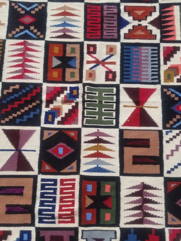 Vintage Traditional Handmade Peruvian Wool Blue Kilim 4.10x3.6ft gallery