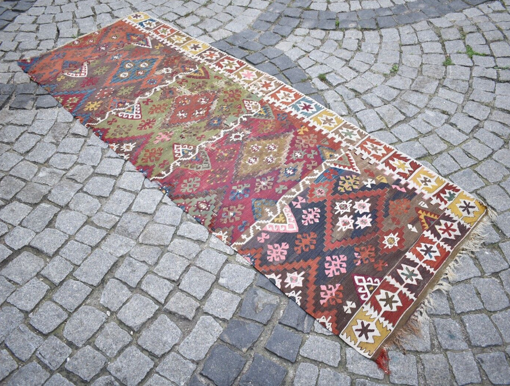 Fabulous Antique Anatolian Cappadocia Fragment Aksaray Kilim Collectors Item Rug