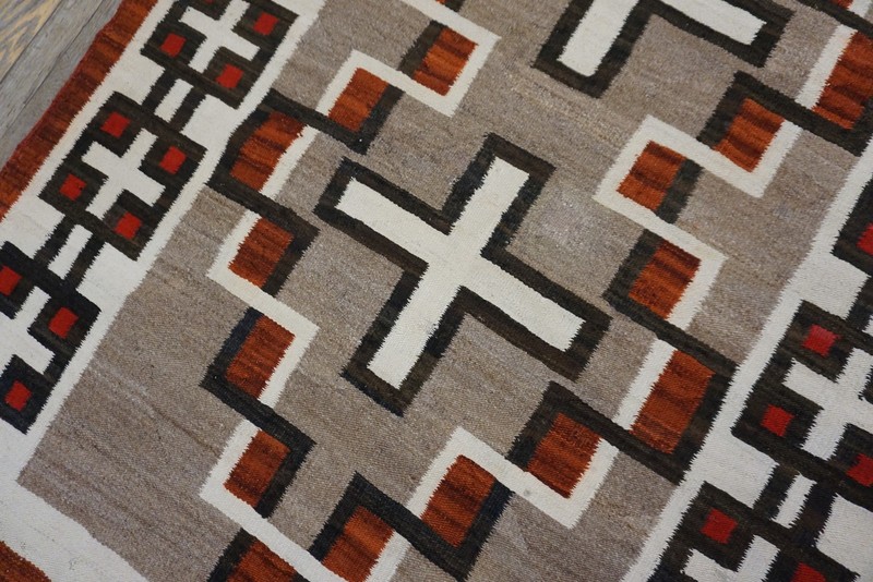 4'x5' Antique Navajo Small Scatter Size Wool Gray, Red, White Rug gallery