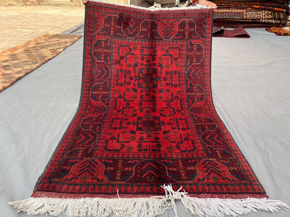 2'7 x 4'2 ft Vintage Turkmen Bukhara Rug, Hand-Knotted Soft Wool Oriental Carpet