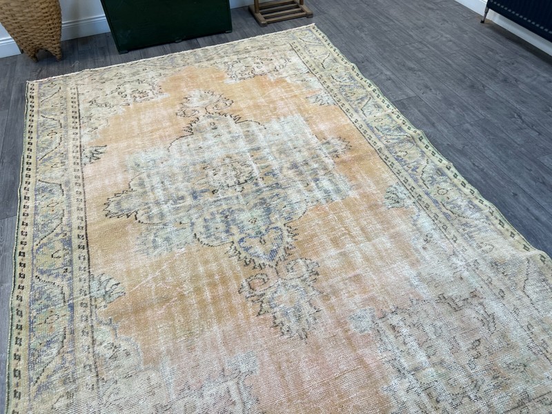 Orange Large Rug, Muted Rug, Pale Rug, Oriental Rug, Handmade Rug, 6.3 x 9 ft gallery