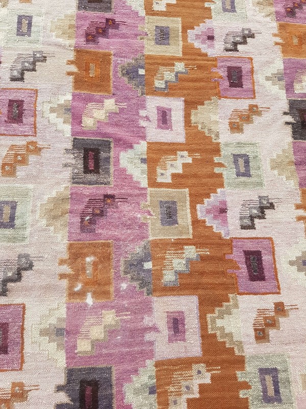 Distressed Vintage Traditional Handmade Peruvian Wool Multicolor Kilim 149x103cm gallery