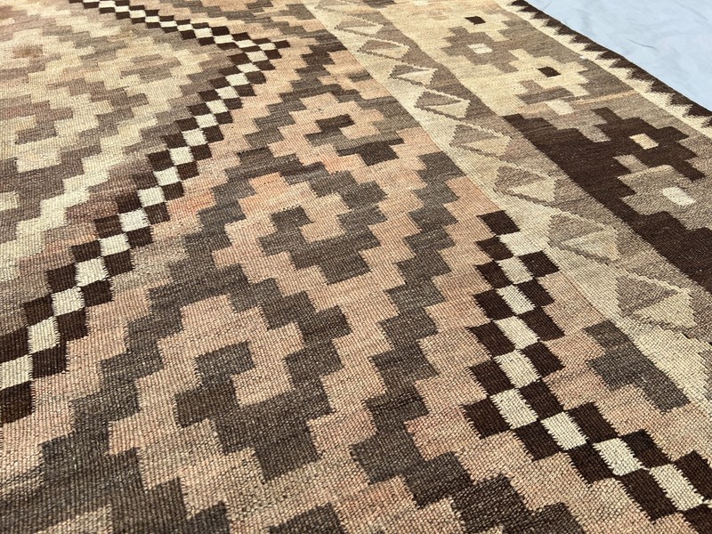 Antique Afghan Maimana Kilim Rug Handwoven Wool Terracotta Faded Palace Size Rug gallery