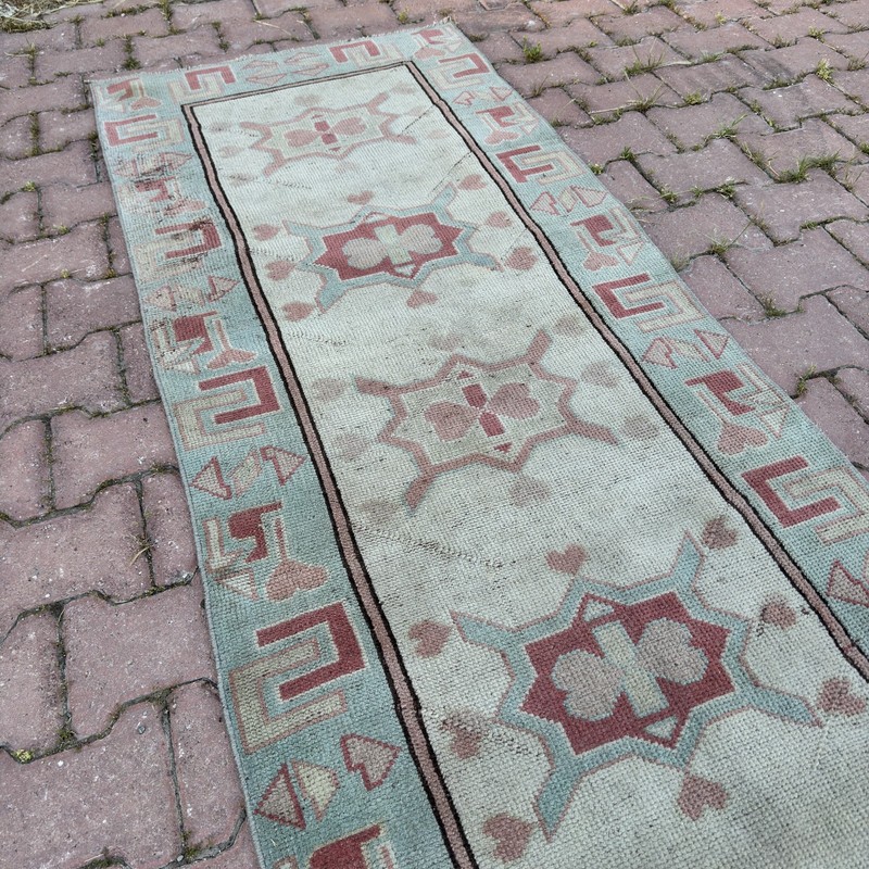 Vintage Turkish Oushak Rug Handmade Wool Anatolian 2x10 Boho Decor- Tariff Free gallery