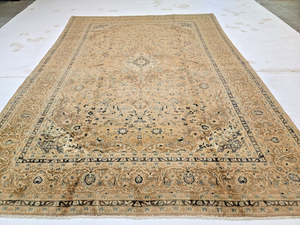Antique Oriental Hand-Knotted Wool Area Rug Beige/Light Brown 9'4" x 12'11"