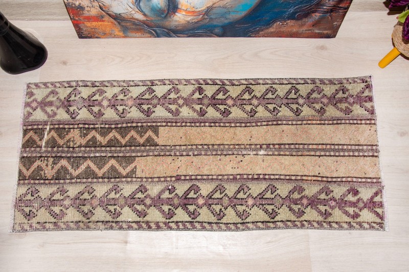 Anatolian Vintage Runner 1'6x3'9 ft Hand Knotted Green Brown Floral Wool Rug 2x6 gallery