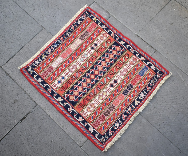 Caucasian Soumak Rug 20'' x 22'' Soumak Woven Wool Kilim Home Decor Chair Rug gallery