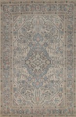 Geometric Living Room Area Rug 7×10 Muted Wool Hand-made Classic Ivory Carpet