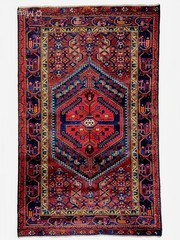 Vintage Hand Knotted Wool Tribal Area Rug 4×7 Rust Navy Blue Geometric Oriental