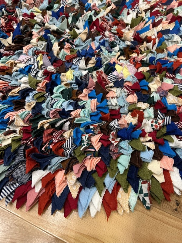 Vintage Multicolor Homemade Sewn Rag Rug Cottage Core, 29.5” X 26,” Great! gallery