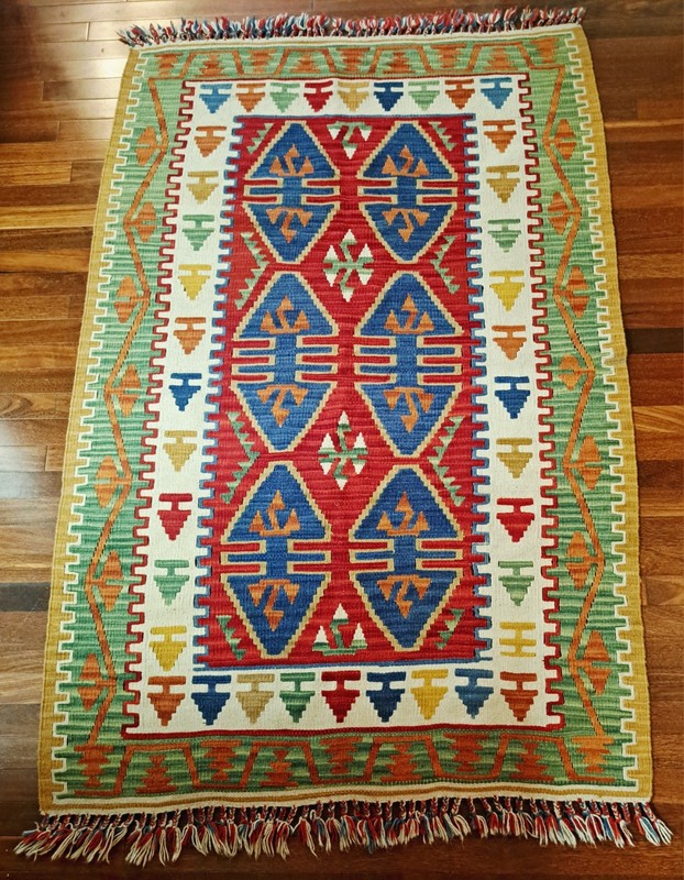 Vintage Traditional Handmade Turkish Wool Multicolor Kilim Rug 6 x3.5 ft gallery