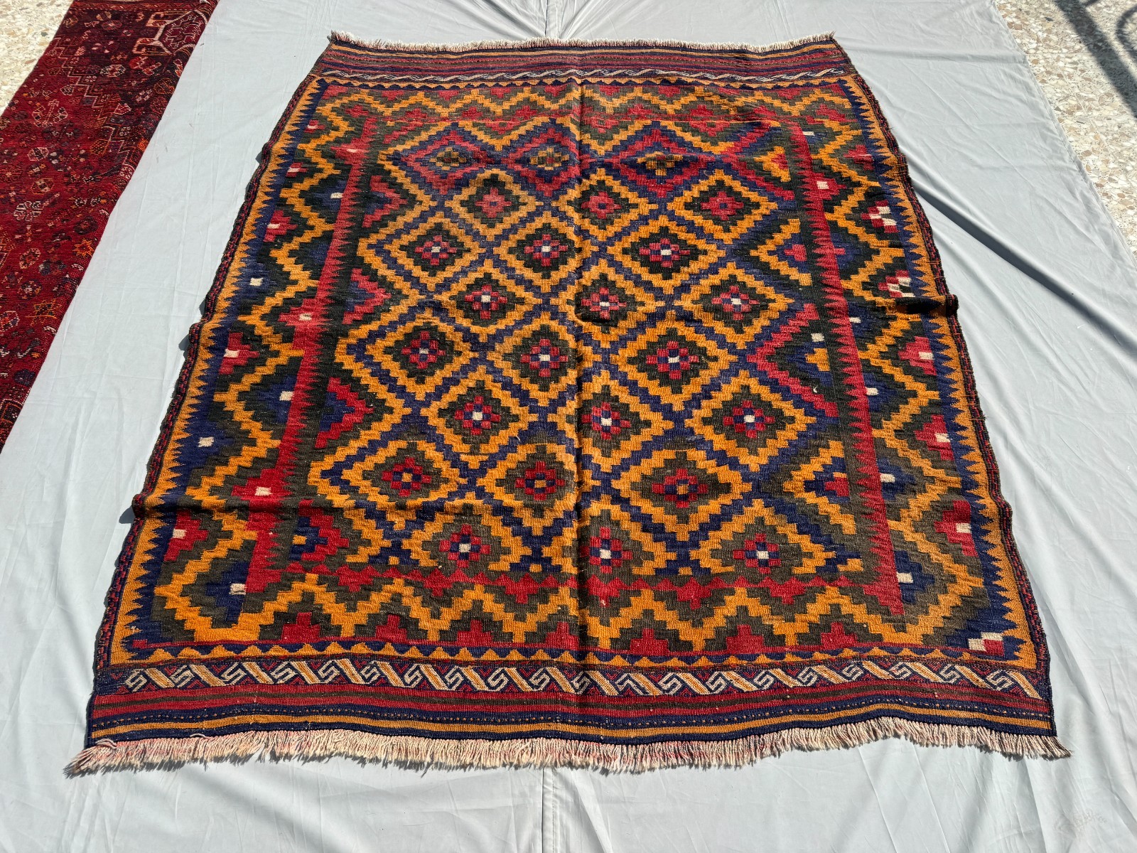 6x7 ft Afghan Handwoven Vintage Oriental Kilim Rug Geometric Terracotta Carpet gallery