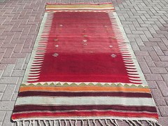 Vintage Turkish Rugs For Sale Wool Tribal Red Kilim Handmade Carpet 52,7″x95,2″