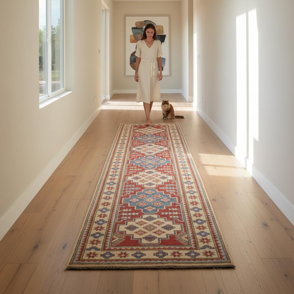 2'9 x 11'3 Geometric Super Kazak Handmade Oriental Carpet Wool Runner Rug 3 x 11 gallery
