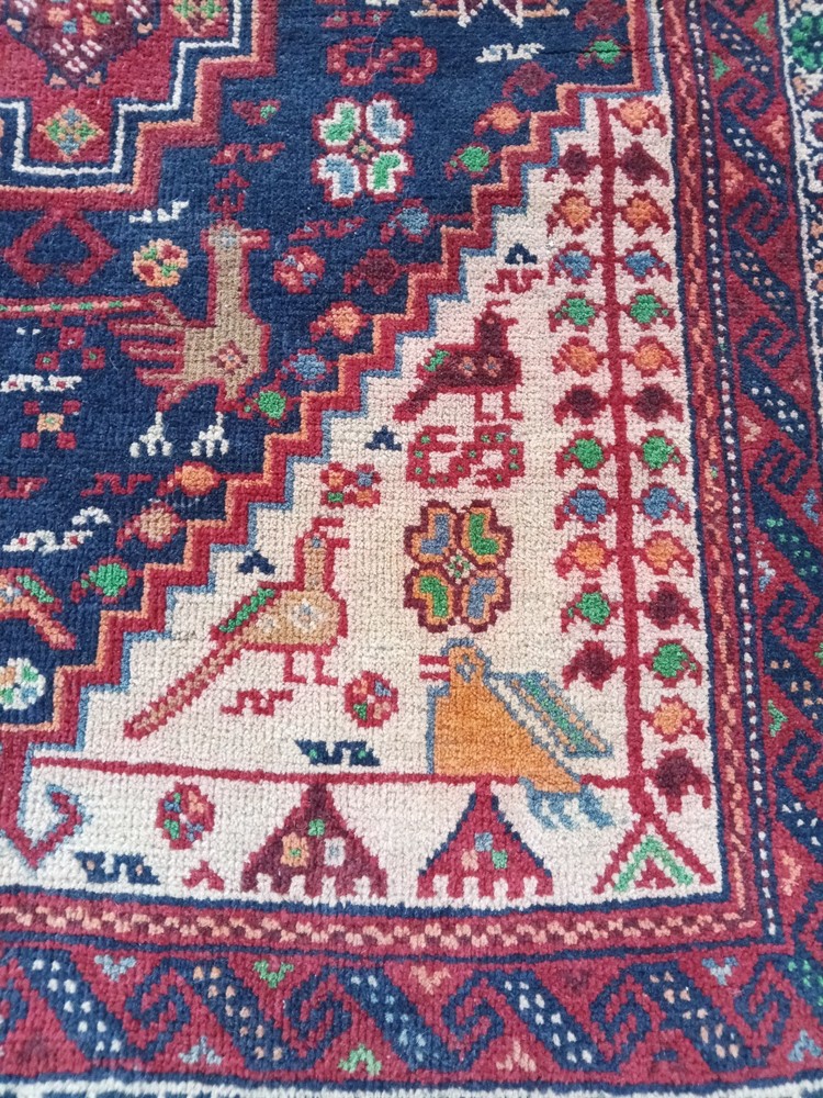 Antique Edge Deformed Heriz Runner Rug Rare Fine Geometric 4x7 Area Caucasia Rug