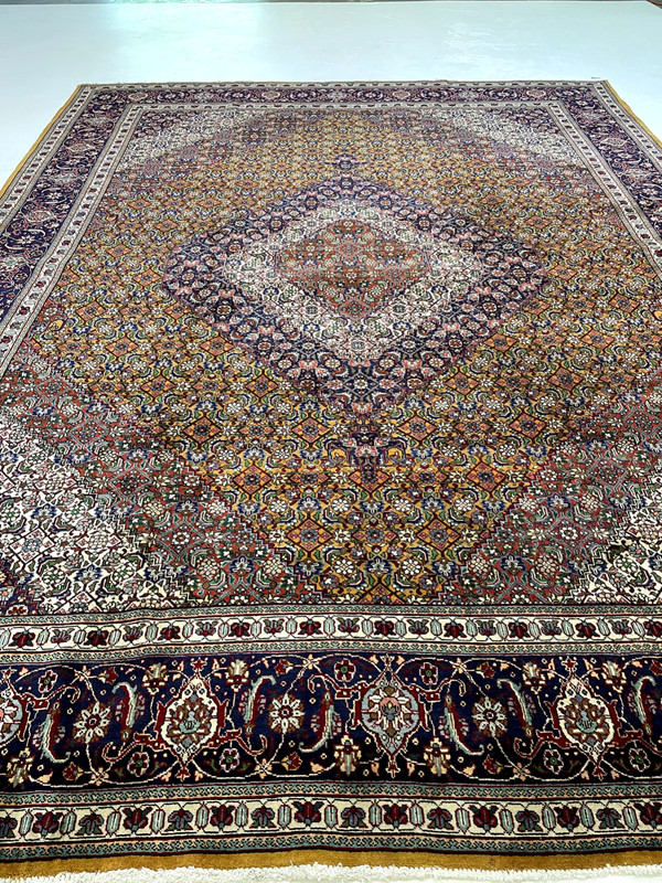 Antique Oriental Hand-Knotted Wool Area Rug Copper/Ivory/Navy Blue/Red 10' x 13' gallery