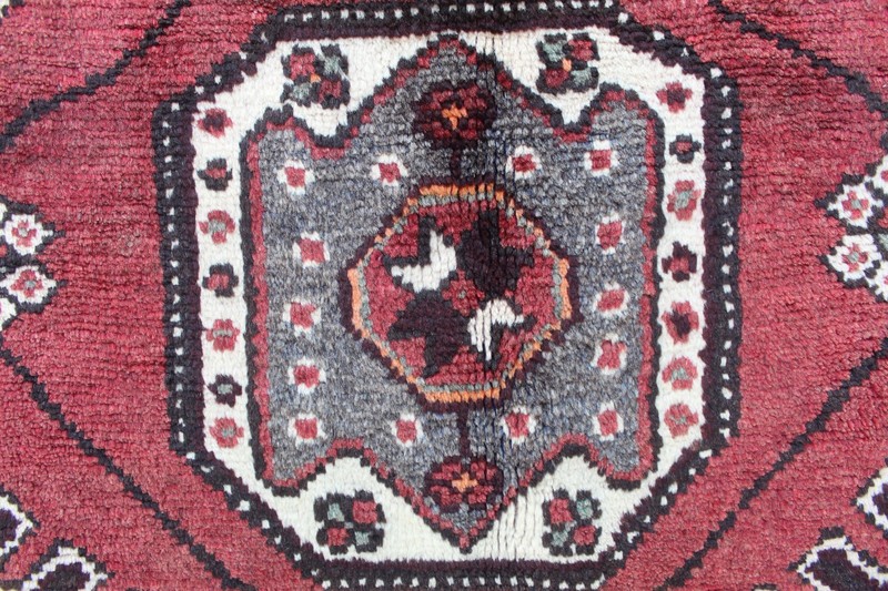 Vintage Hand Made Traditional Oriental Wool Black Red Long Rug Runner 300x113cm gallery