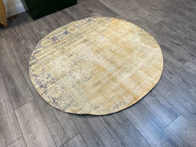 Round Rug, Circle Rug, Vintage Rug, Small Area Rug, Muted Rug, 5.1 x 5.1 ft gallery