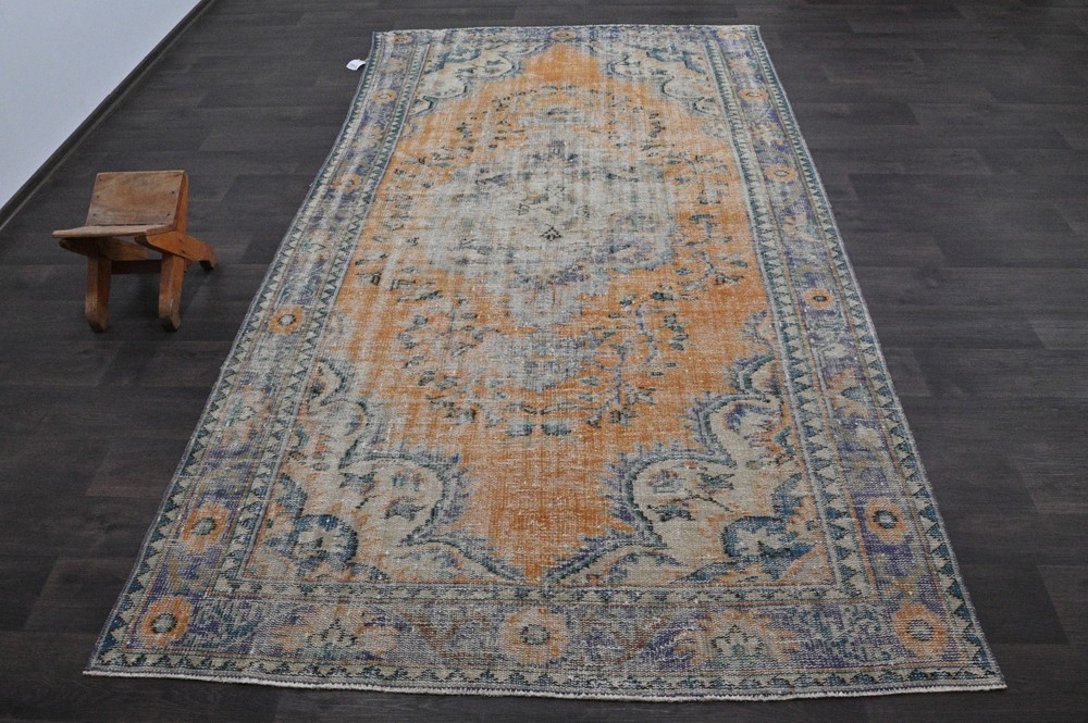 Oushak Turkish Vintage Rug 5x10 Kilim Rug Anatolian Handmade Boho Decor ORANGE