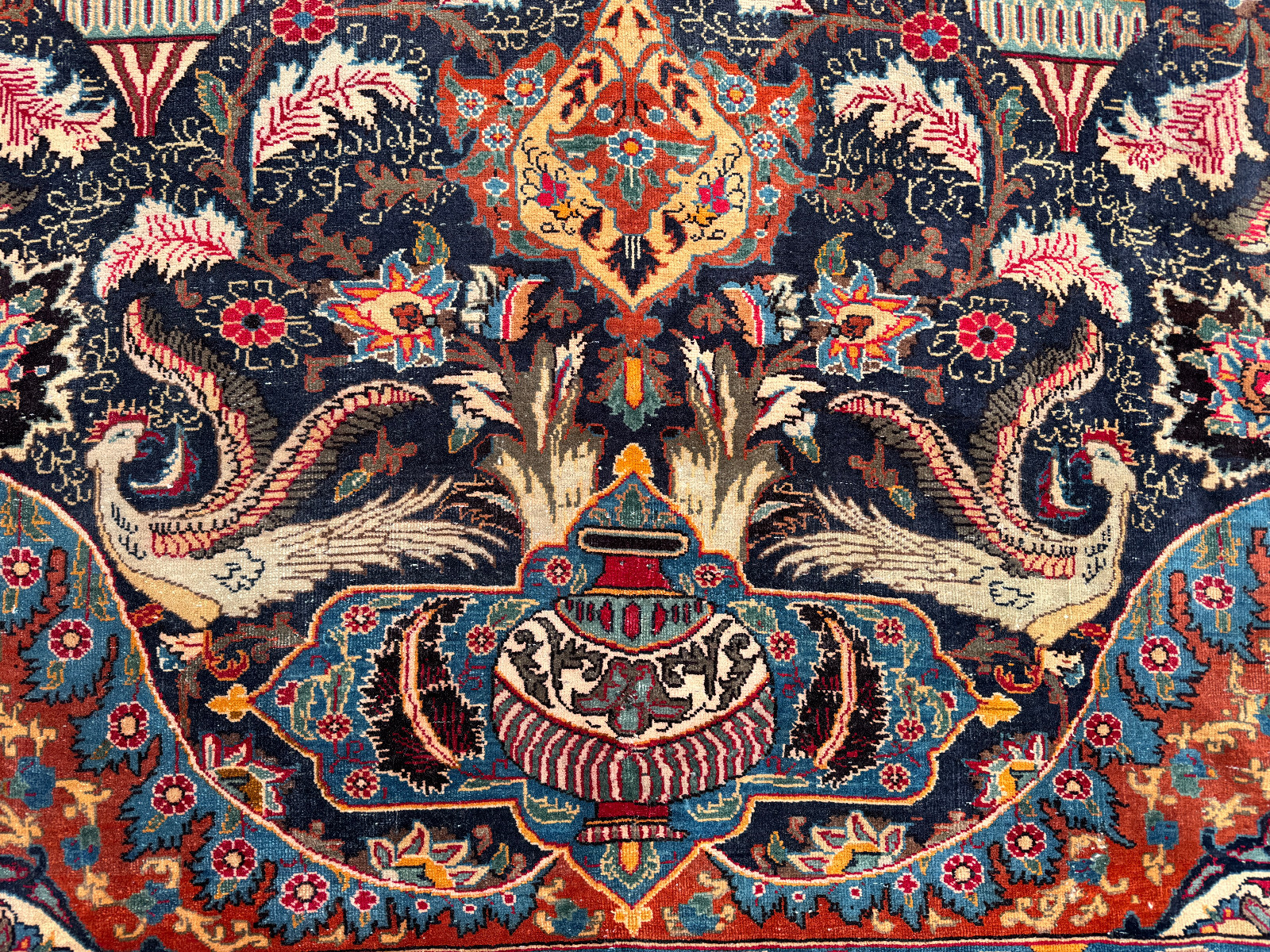 9x12 ANTIQUE BLUE RUG VINTAGE ORIENTAL HAND-KNOTTED handmade navy worn old 10x13 gallery