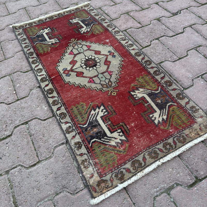 Wine Red 2x3 Hand Knotted Turkish Wool Rug With Olive Corner Motifs -Tariff Free gallery