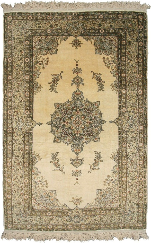 3x5 Vintage Fine 100% Silk Handmade Area Rug High Quality Museum Style c.1960