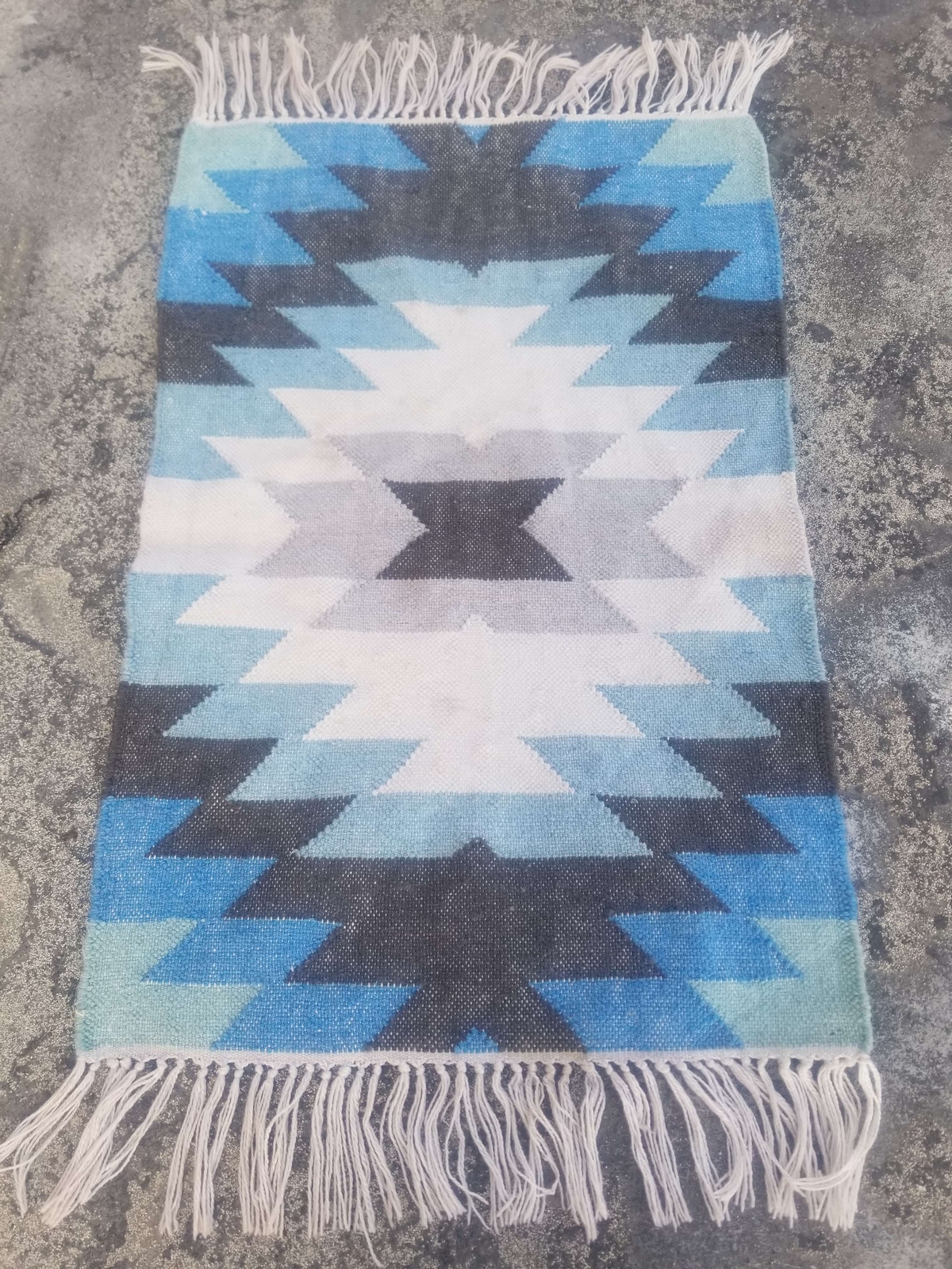 Vintage Traditional Hand Made Abstract Pattern Wool Multicolor Kilim 90x63cm gallery
