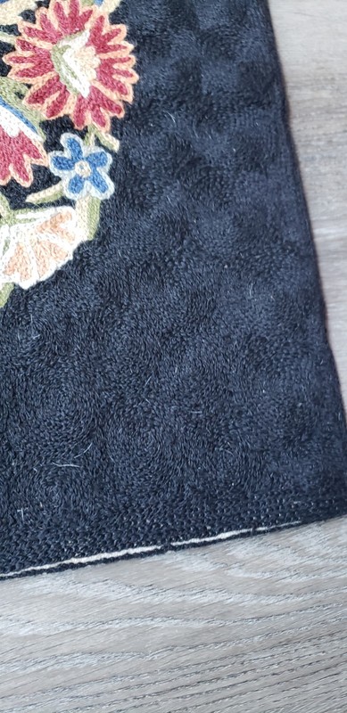 Kashmiri? Embroidered 2' x 3' Wool Tapestry Rug Craft Repurpose Upcycle DAMAGE gallery