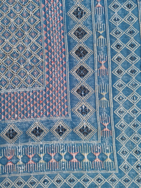 Antique Moroccan Geometric Motif Multicolor Wool Kilim Rug Carpet 284x181 cm gallery
