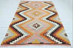Vintage Turkish Kilim Boho Rugs, Handmade Floor Carpet, Large Wool Rug 72″x102″