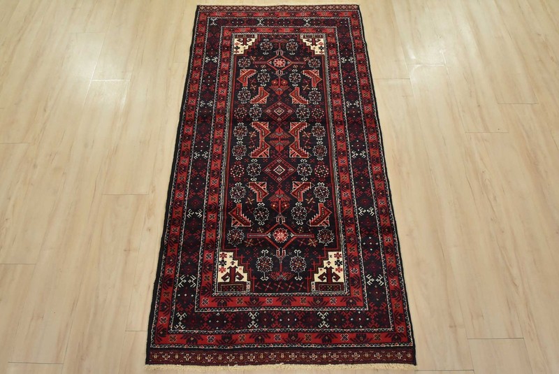 Baloch Rug 2’10” x 5’7” Blue Wool Vintage Tribal Hand-Knotted Oriental Carpet gallery