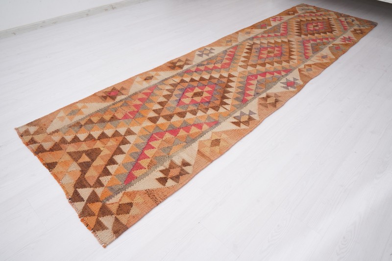 Handmade Oushak Runner 3x11 - Muted Turkish Kilim Rug, Vintage Hallway, 516 gallery