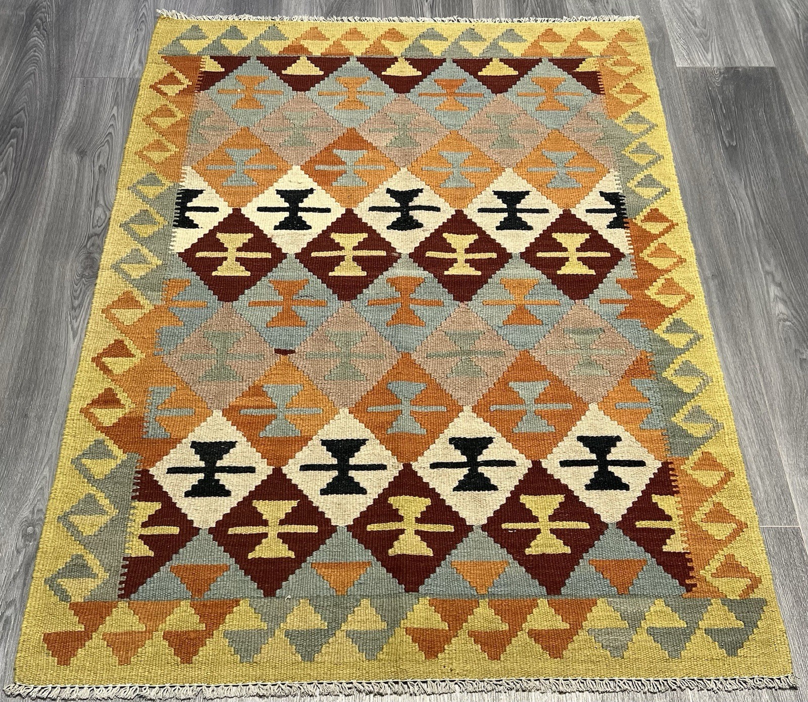 Vintage Kilim Traditional Hand Made Oriental Wool Kilim 5ftx3.2ft 144cmx102cm gallery