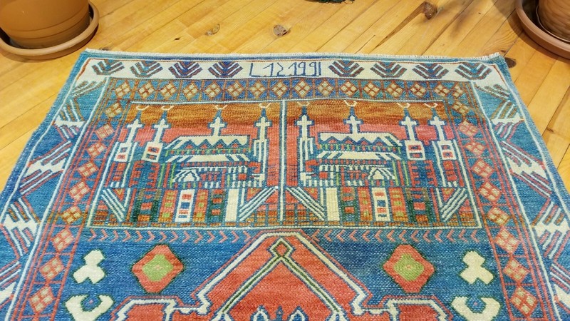 Vintage 1940-1950s Turkish Tribal Prayer Rug 3'2" x 4'6" gallery